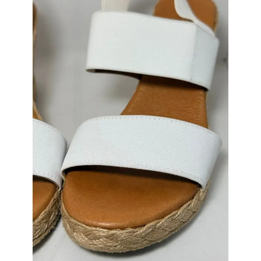 André Assous White Elastic Espadrille Wedge Sandals Made in Spain Size 37